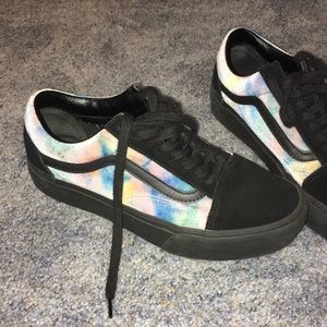 Black and Tie Die Velvet Platform Vans